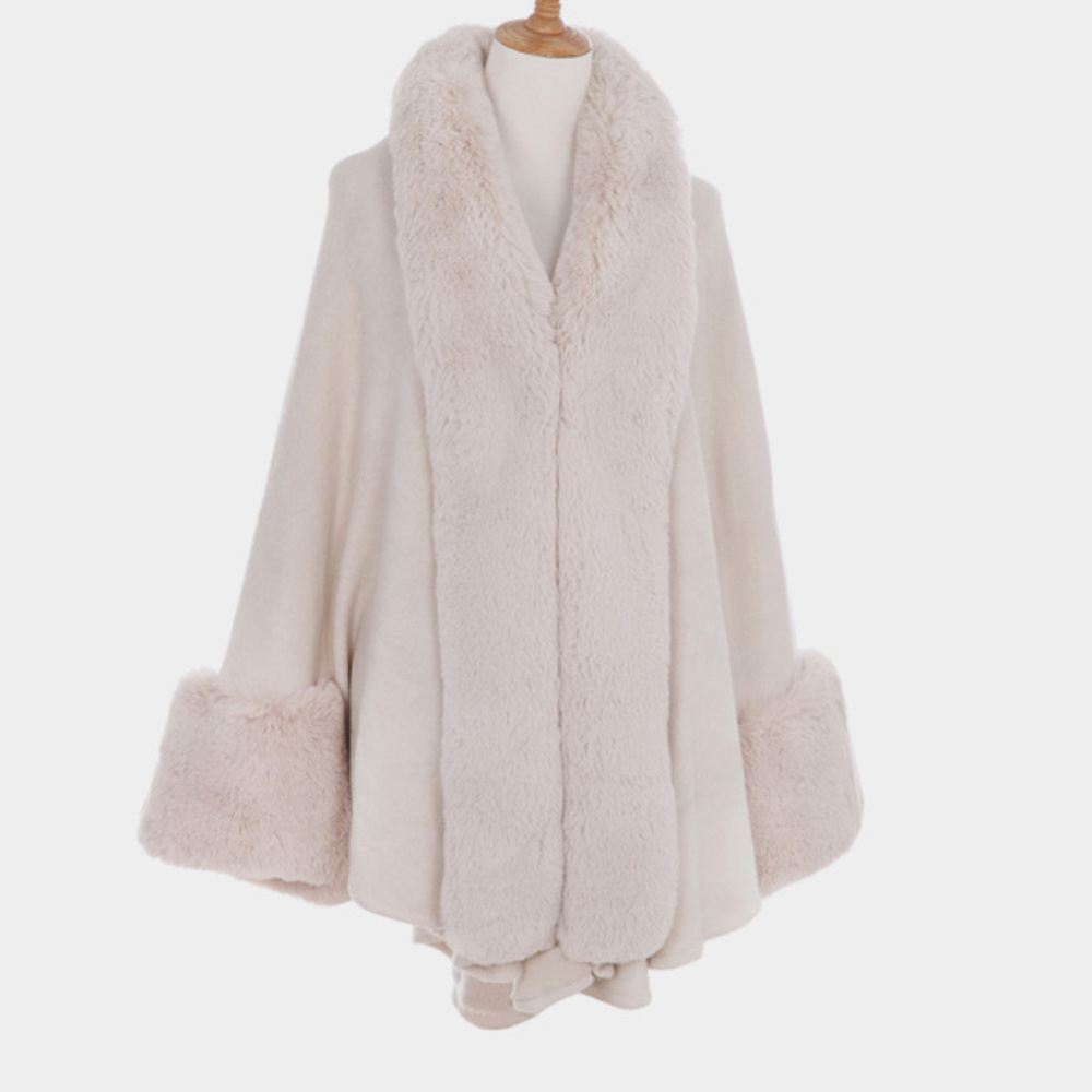 Fatty Faux Fur-Trim Cape Poncho
